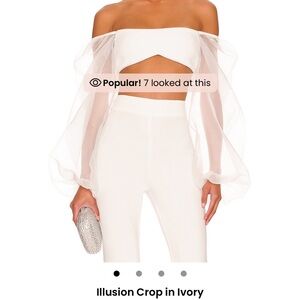 Nookie Illusion White Sheer Sleeve Crop Top in Ivory/ small